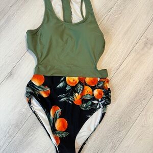 Cupshe Green and Black One Piece Swimsuit with Orange Print